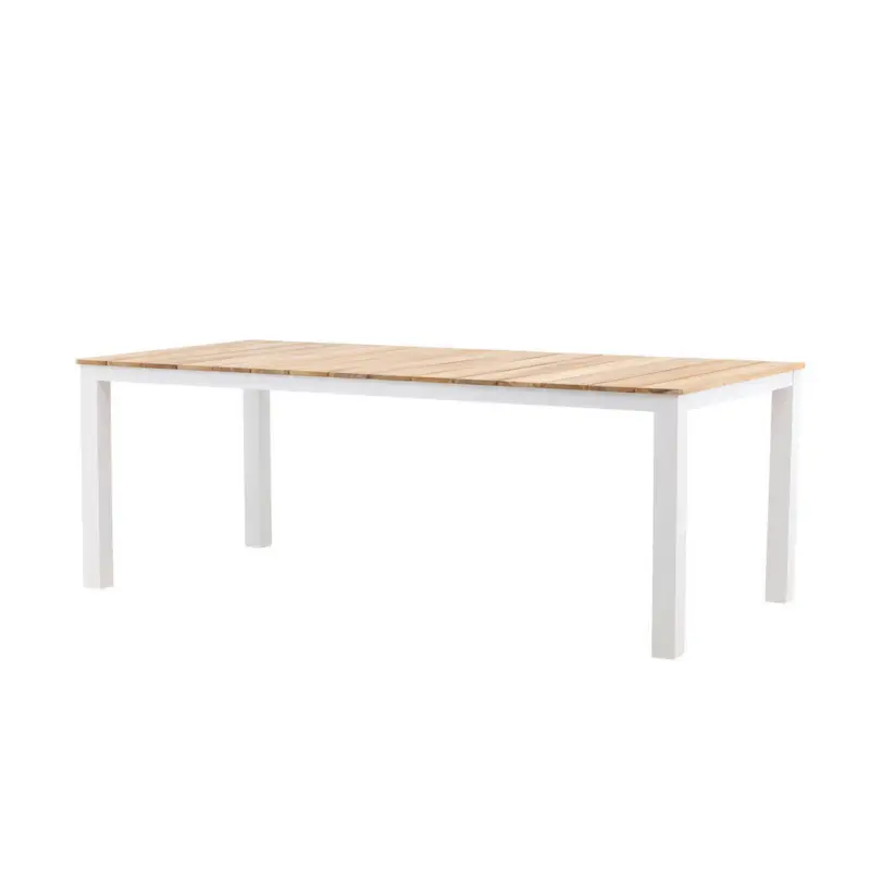 Gartentisch Holz, Metall Wei&szlig;, Beige rechteckig