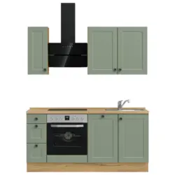 K&uuml;chenblock 180 cm in Eichefarben, Schilfgr&uuml;n