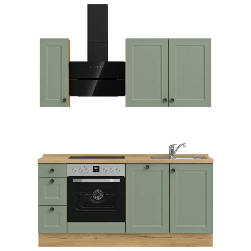 K&uuml;chenblock 180 cm in Eichefarben, Schilfgr&uuml;n