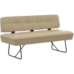 Sitzbank in Metall, Leder Beige