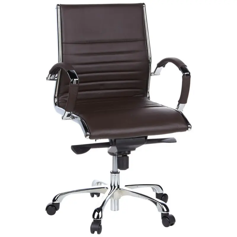Drehstuhl in Lederlook Chromfarben, Dunkelbraun