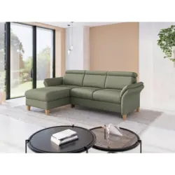 Ecksofa Glendale E in Flachgewebe Olivgr&uuml;n 166/253 cm