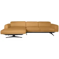 Ecksofa in Echtleder Senfgelb 163/305 cm