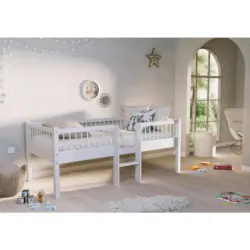 Spielbett Absturzsicherung, Leiter, Rollrost 90/200 cm in Wei&szlig;