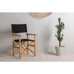 Klappstuhl in Holz, Textil Schwarz, Akaziefarben