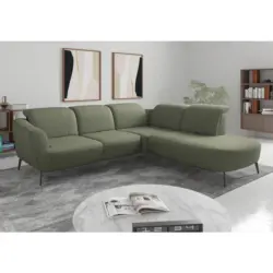 Ecksofa ZOE E in Flachgewebe Olivgr&uuml;n 300/267 cm