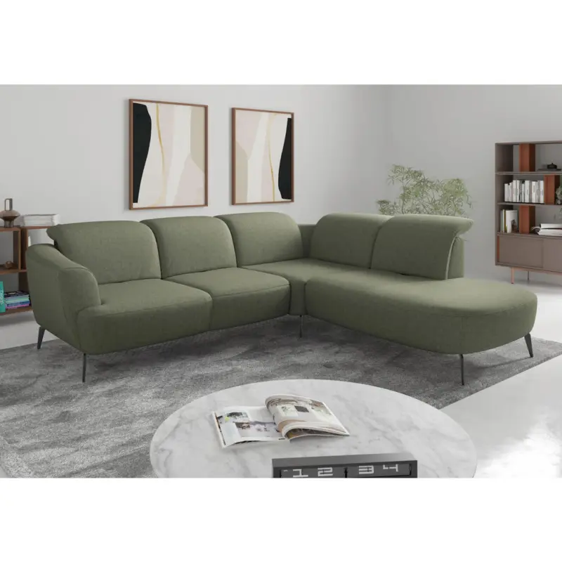Ecksofa ZOE E in Flachgewebe Olivgr&uuml;n 300/267 cm