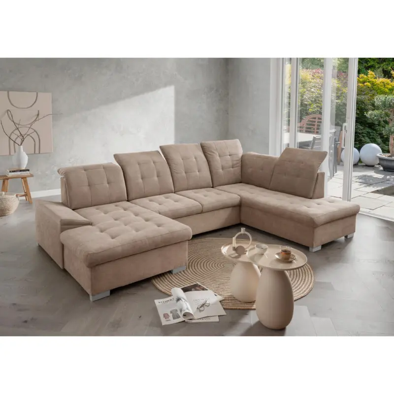 Wohnlandschaft Zira in Mikrofaser Hellbraun