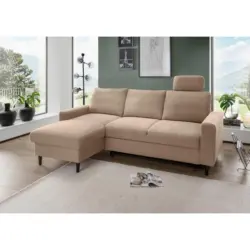 Eckschlafsofa Passione in Chenille Hellbraun