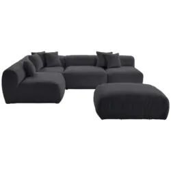 Ecksofa inkl. Hocker Bloom in Flachgewebe, Teddystoff Dunkelgrau 215/300 cm