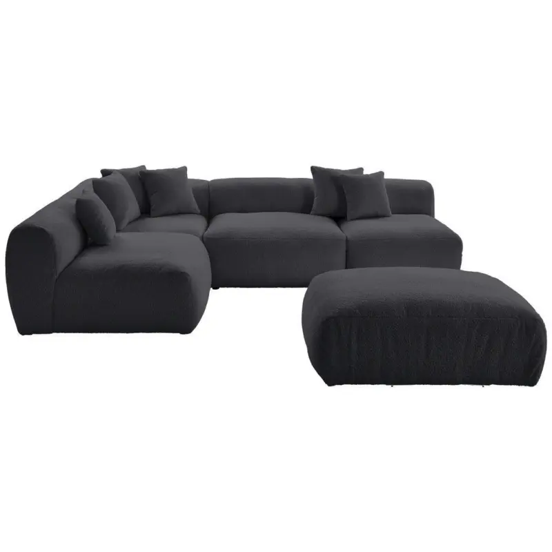 Ecksofa inkl. Hocker Bloom in Flachgewebe, Teddystoff Dunkelgrau 215/300 cm