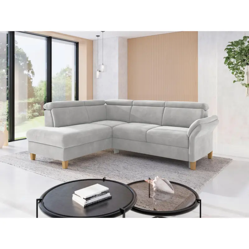 Ecksofa Glendale E in Flachgewebe Silberfarben 193/247 cm