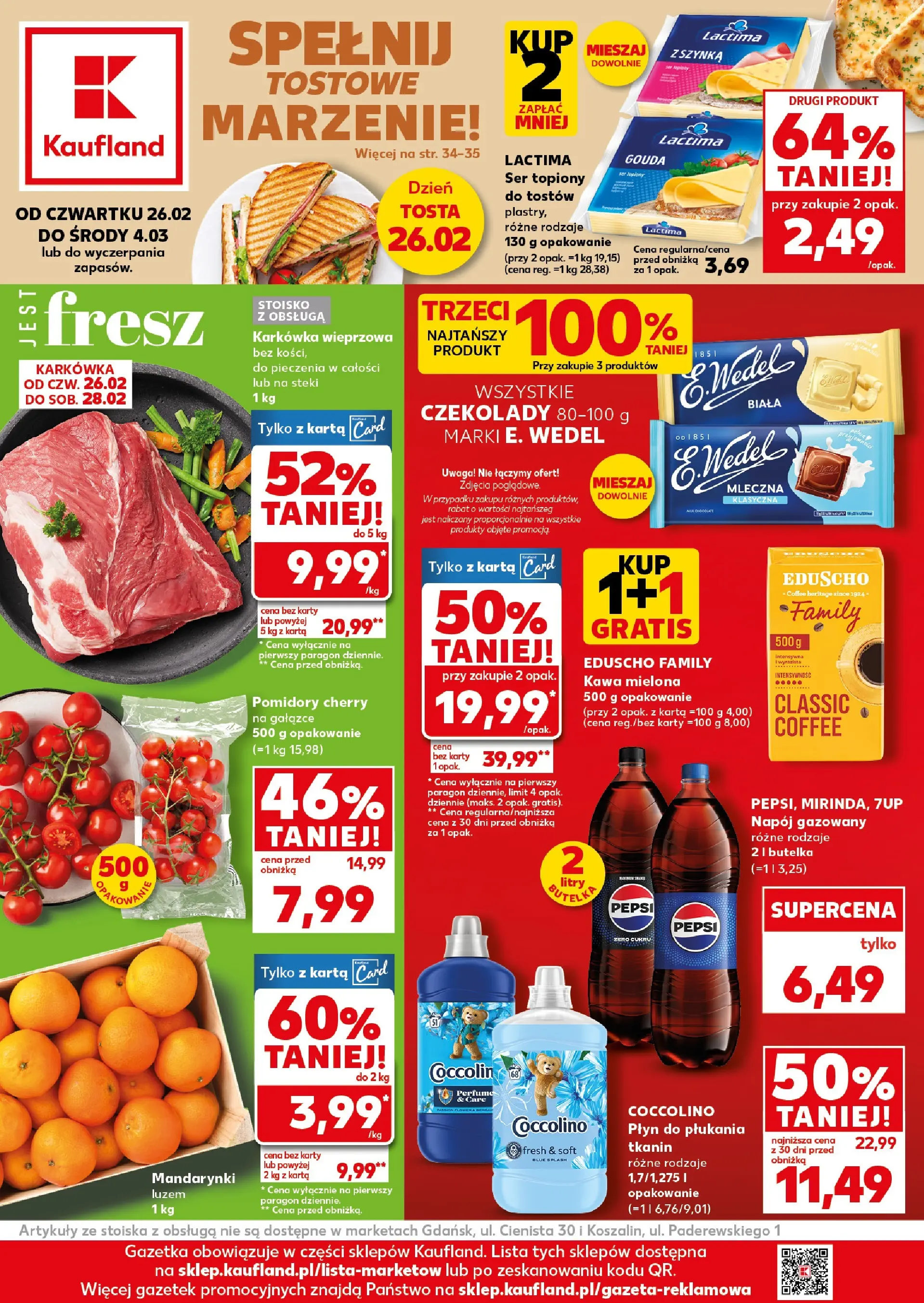 Kaufland gazetka od 26.02.2026 - od jutra PDF | Strona: 1 | Produkty: Ser topiony, Karkówka, Steki, Mandarynki