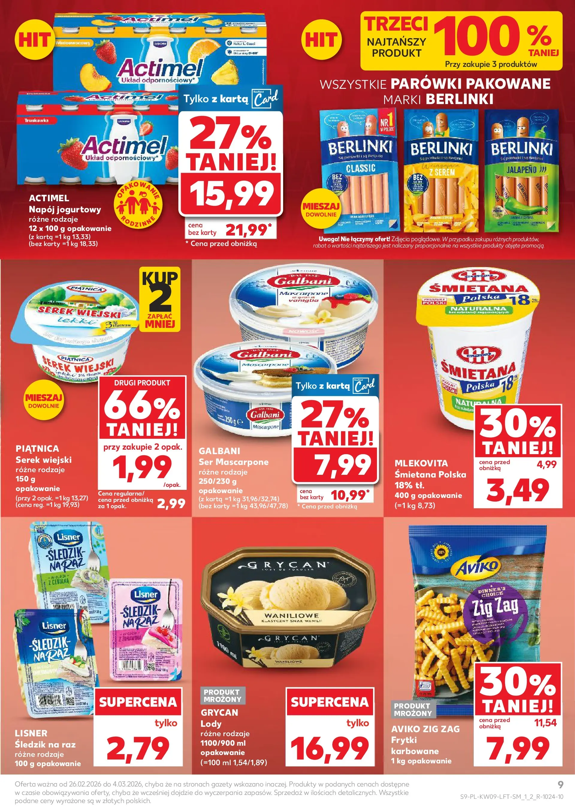 Kaufland gazetka od 26.02.2026 - od jutra PDF | Strona: 9 | Produkty: Serek, Mascarpone, Serek wiejski, Śmietana