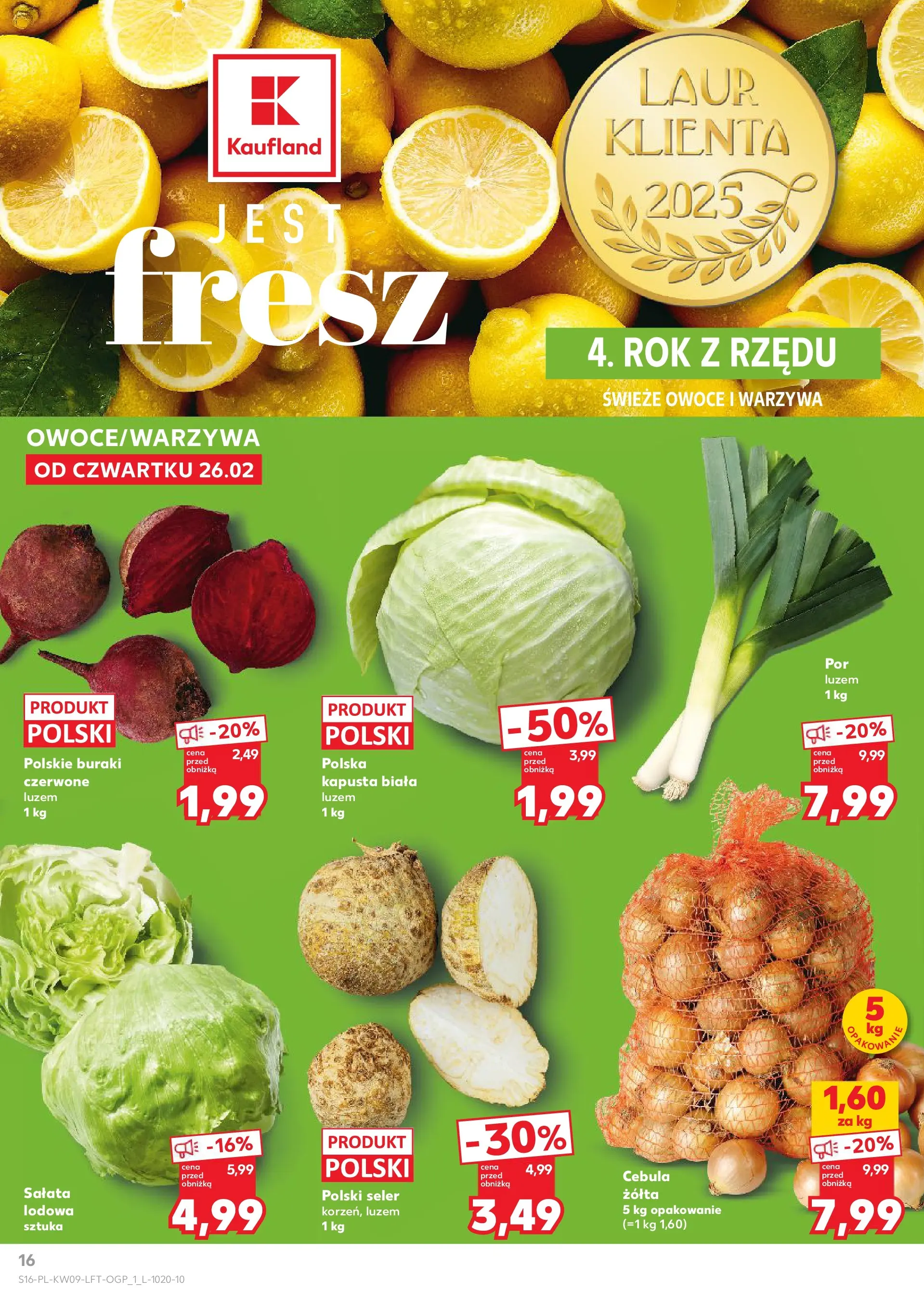 Kaufland gazetka od 26.02.2026 - od jutra PDF | Strona: 16 | Produkty: Kapusta, Kapusta biała, Warzywa, Owoce