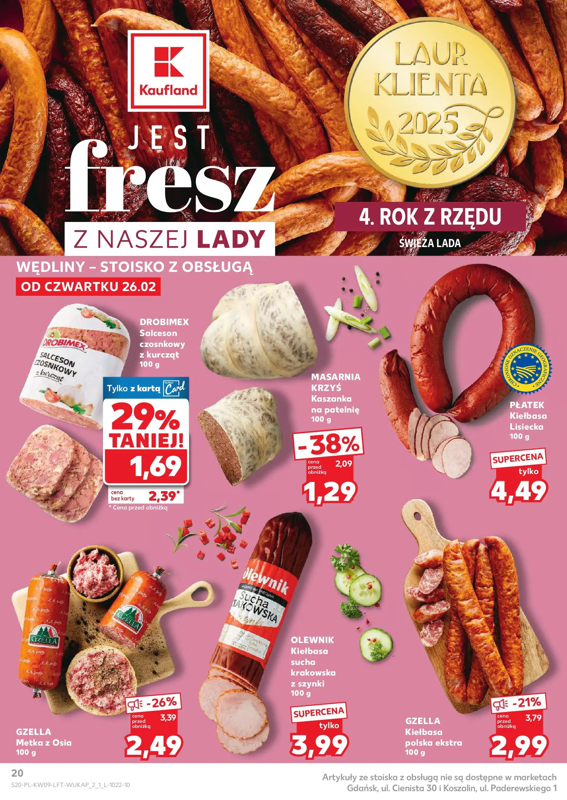 Kaufland gazetka od 26.02.2026 - od jutra PDF | Strona: 20 | Produkty: Kiełbasa, Karta, Kiełbasa lisiecka, Wędliny