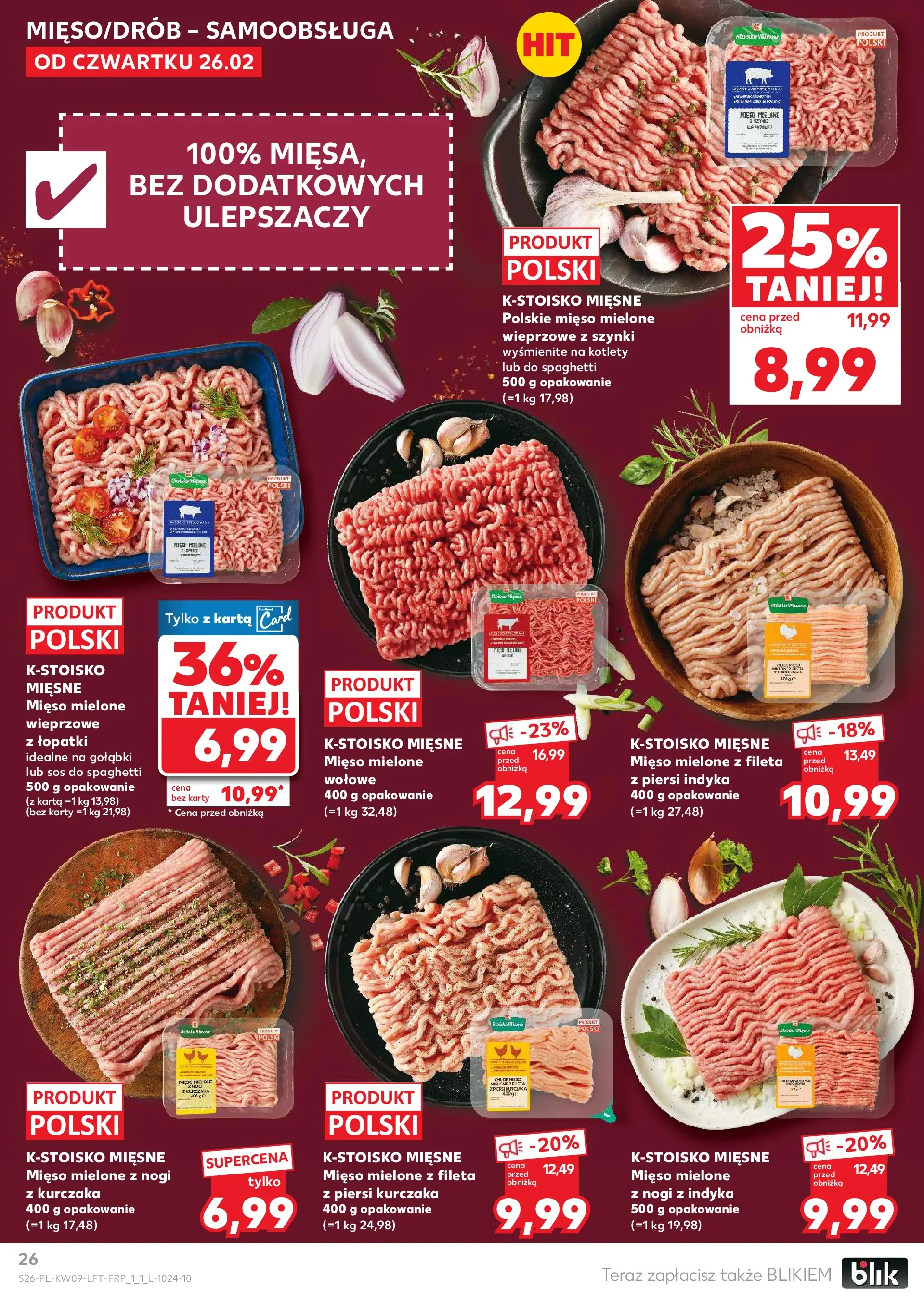 Kaufland gazetka od 26.02.2026 - od jutra PDF | Strona: 26 | Produkty: Piersi, Mięso mielone, Sos do spaghetti, Kotlety