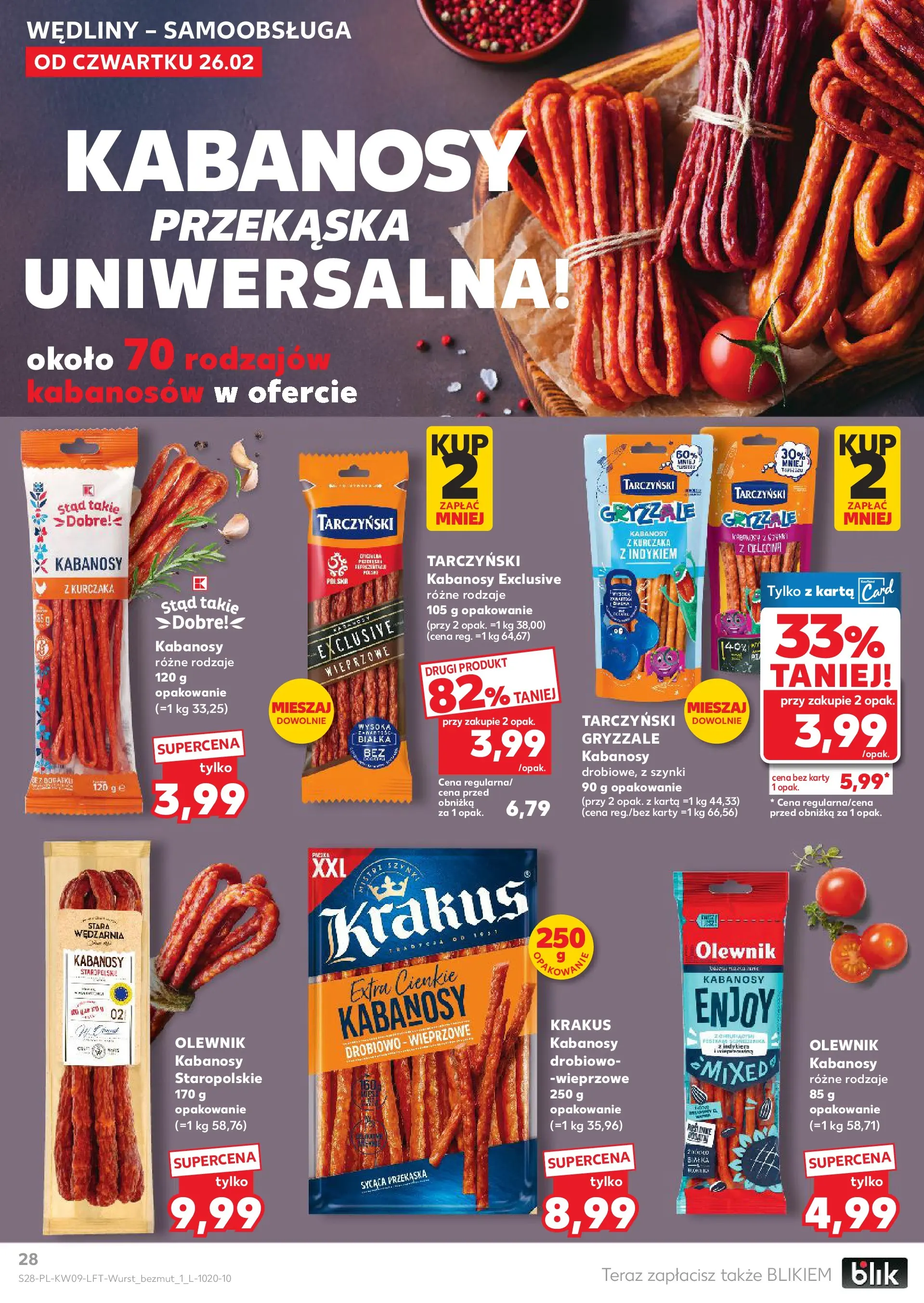 Kaufland gazetka od 26.02.2026 - od jutra PDF | Strona: 28 | Produkty: Karta, Kabanosy z kurczaka, Kabanosy, Wędliny