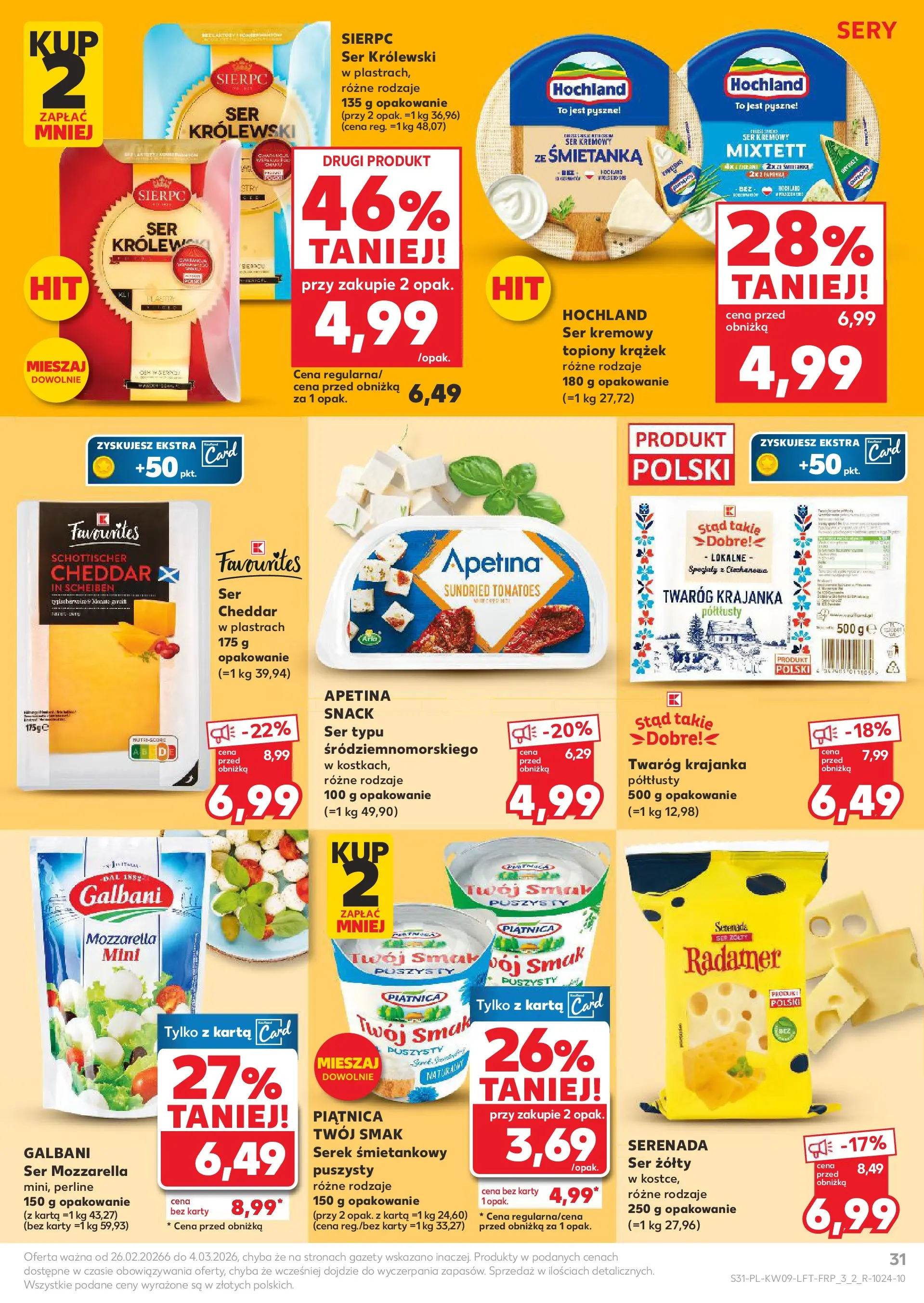 Kaufland gazetka od 26.02.2026 - od jutra PDF | Strona: 31 | Produkty: Karta, Serek, Sery, Cheddar