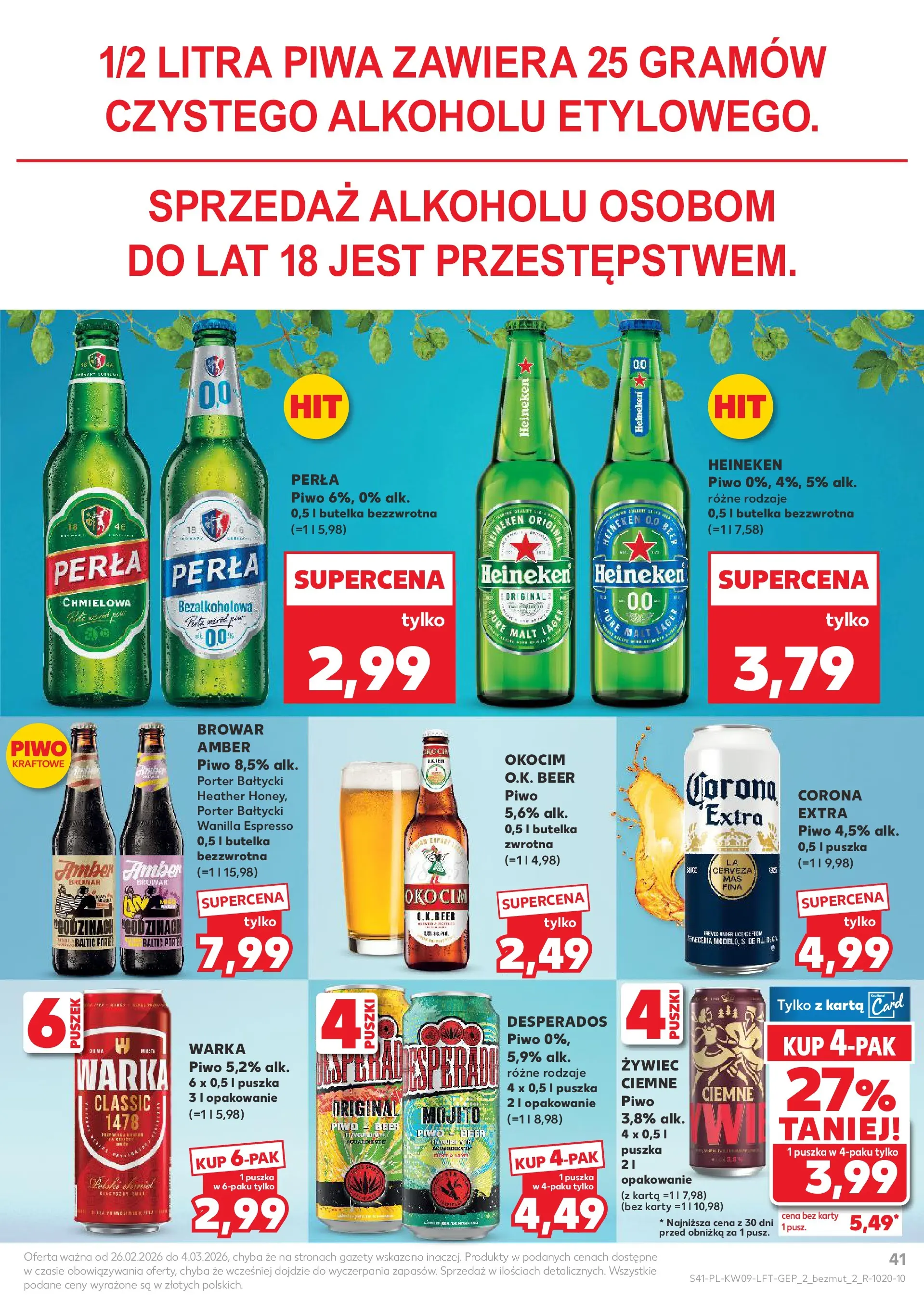 Kaufland gazetka od 26.02.2026 - od jutra PDF | Strona: 41 | Produkty: Karta, Warka, Piwo, Heineken
