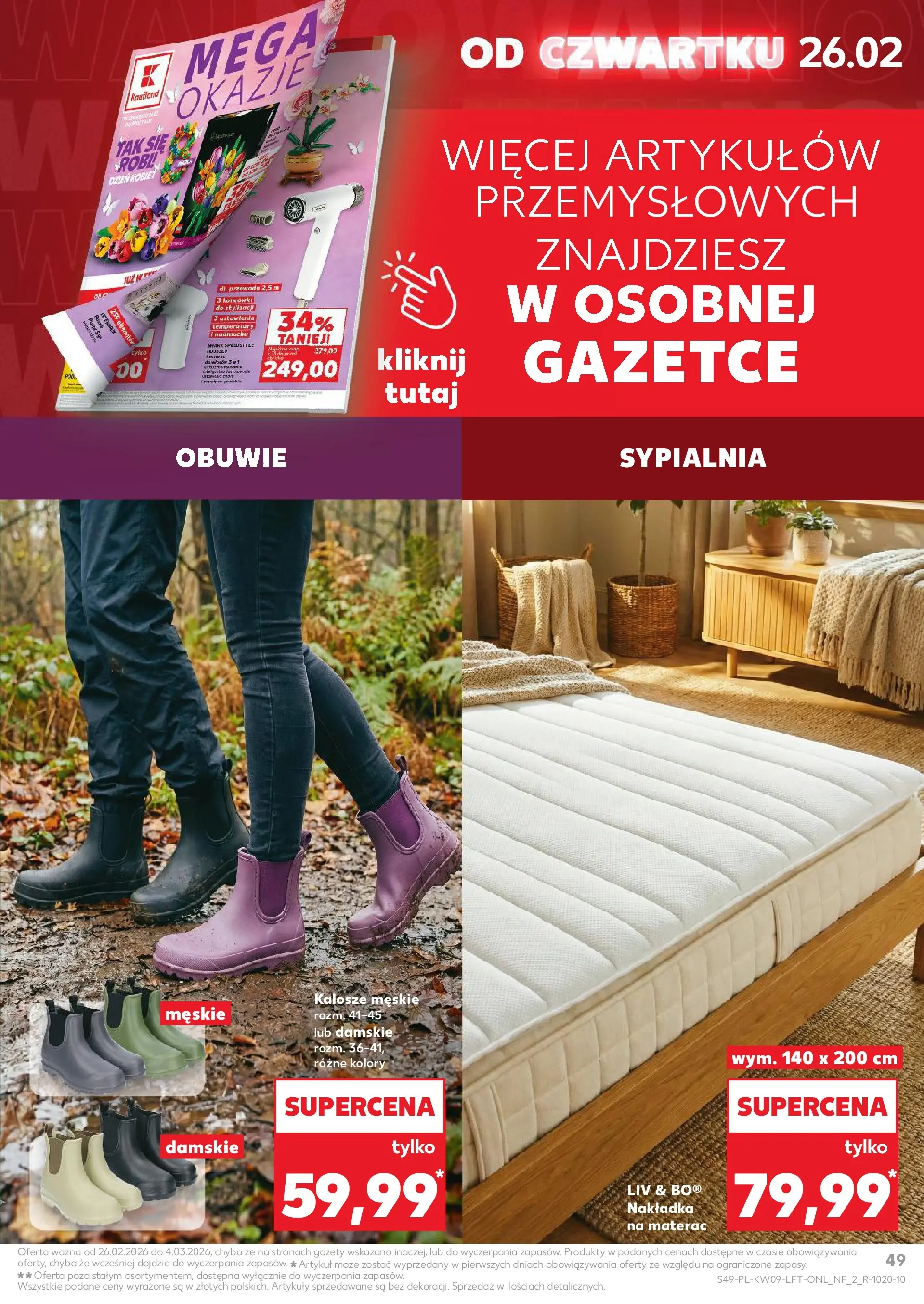 Kaufland gazetka od 26.02.2026 - od jutra PDF | Strona: 49 | Produkty: Kalosze, Materac