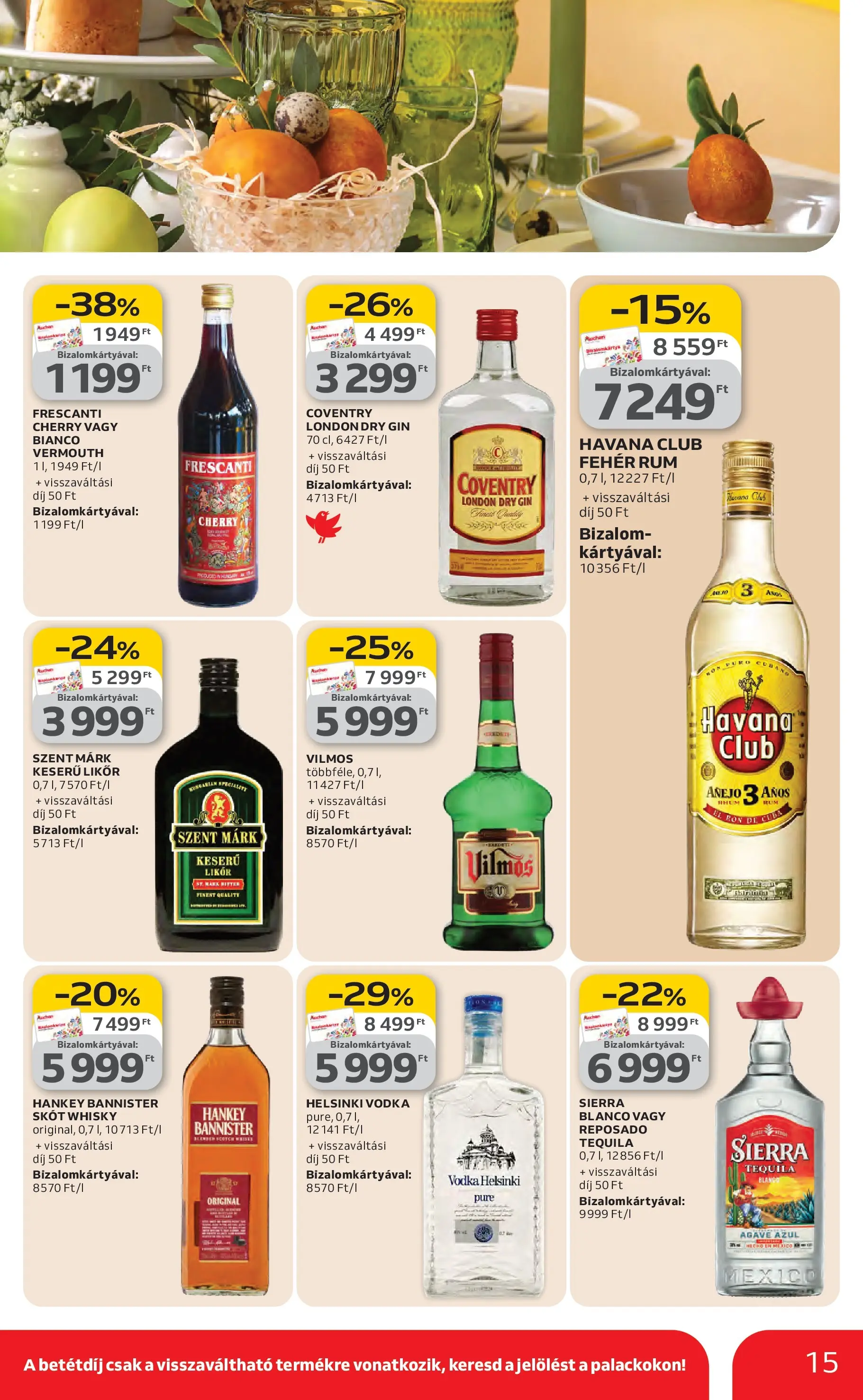 Auchan Akciós újság Kecskemét - 2026.02.26. -tól/töl > akció, lapozható szórólap 🛍️ | Oldal: 15 | Termékek: Fehér rum, Tequila, Gin, Whisky