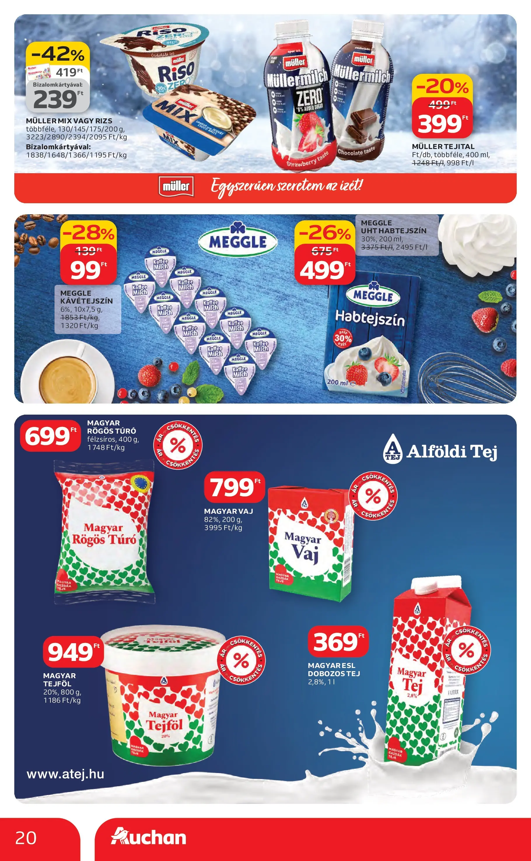 Auchan Akciós újság Kecskemét - 2026.02.26. -tól/töl > akció, lapozható szórólap 🛍️ | Oldal: 20 | Termékek: Kávétejszín, Rögös túró, Tej, Só