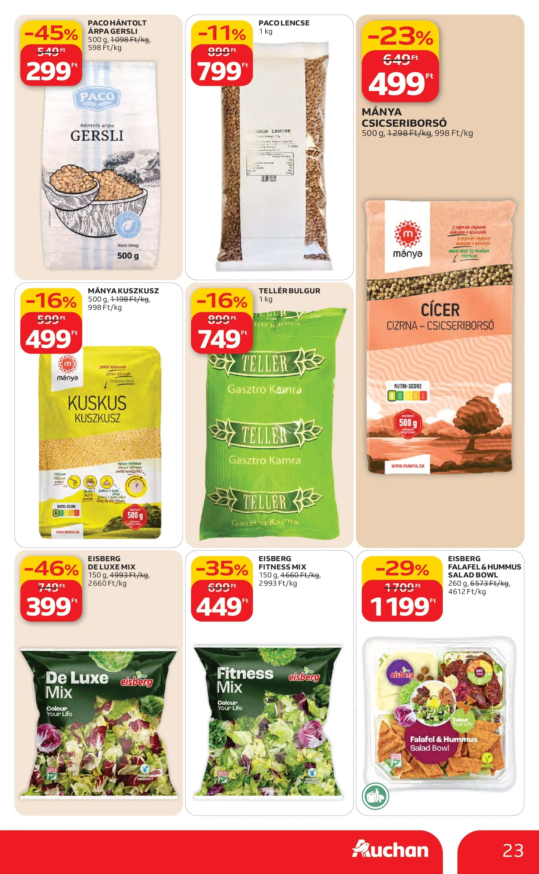 Auchan Akciós újság Kecskemét - 2026.02.26. -tól/töl > akció, lapozható szórólap 🛍️ | Oldal: 23 | Termékek: Csicseriborsó, Lencse, Bulgur, Kuszkusz
