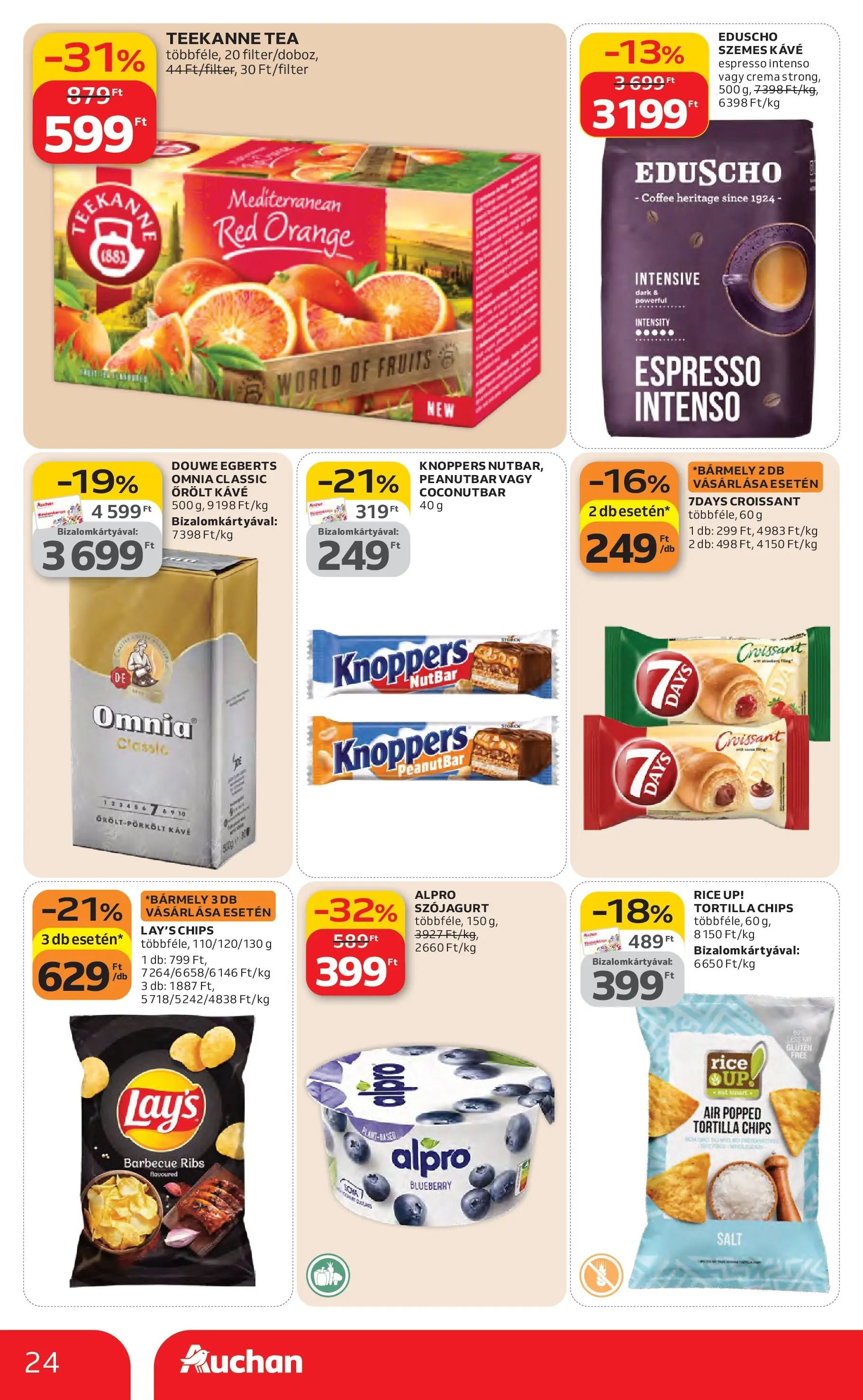 Auchan Akciós újság Kecskemét - 2026.02.26. -tól/töl > akció, lapozható szórólap 🛍️ | Oldal: 24 | Termékek: Chips, Alpro, Tea, Szemes kávé