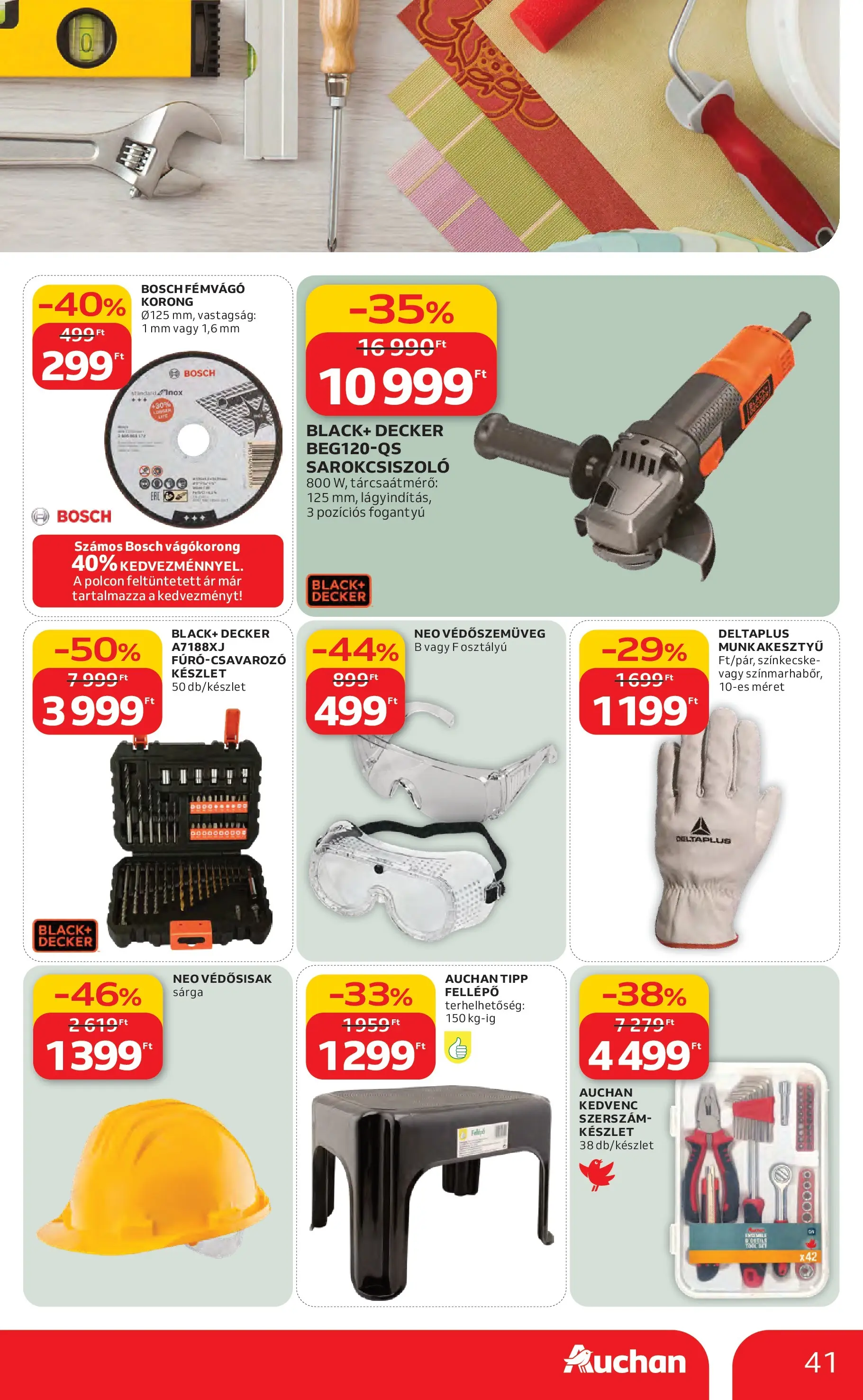 Auchan Akciós újság Kecskemét - 2026.02.26. -tól/töl > akció, lapozható szórólap 🛍️ | Oldal: 41 | Termékek: Sarokcsiszoló, Fellépő