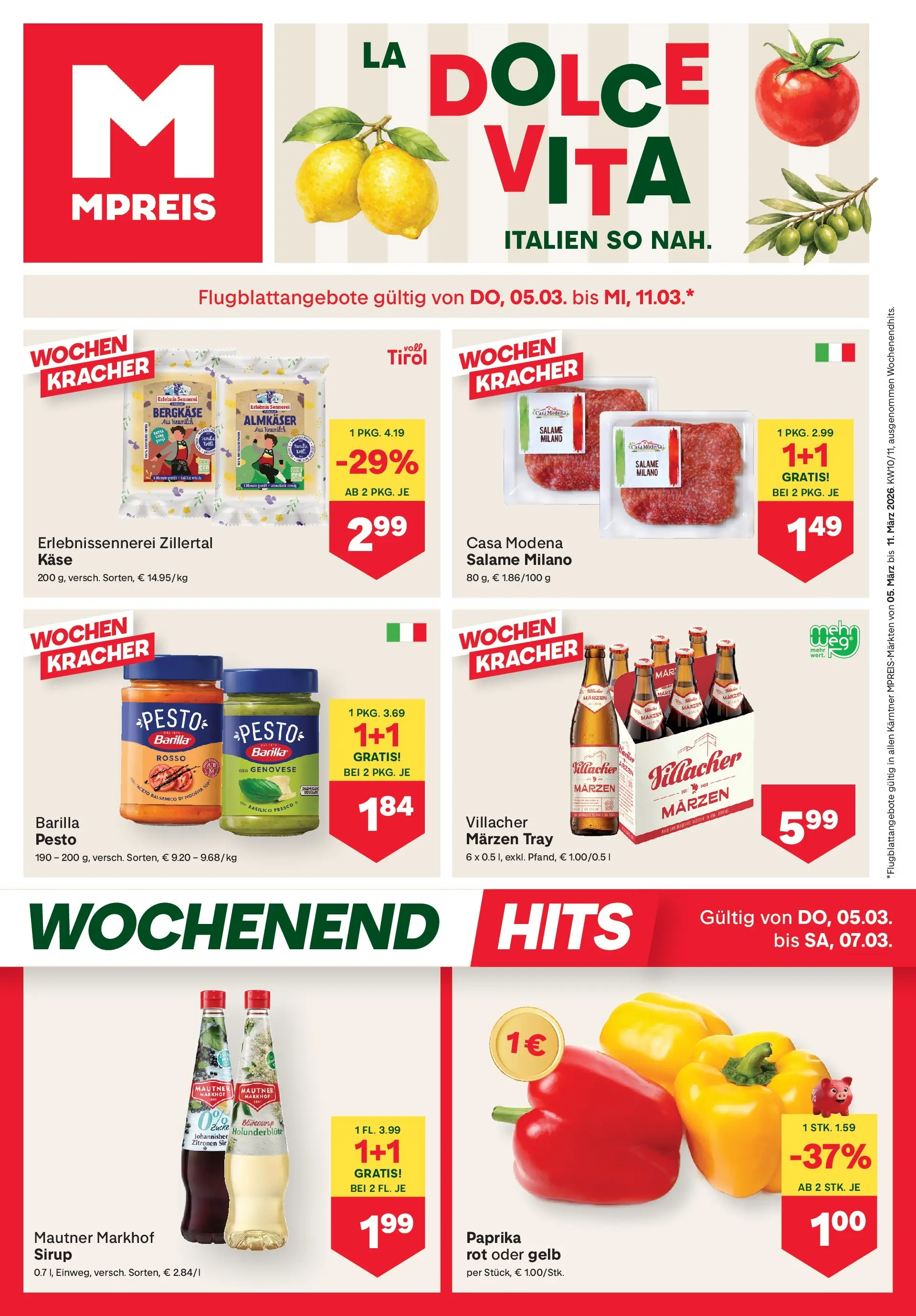 MPREIS Velden von 05.03.2026 - Aktuelle Angebote | Seite: 1 | Produkte: Käse