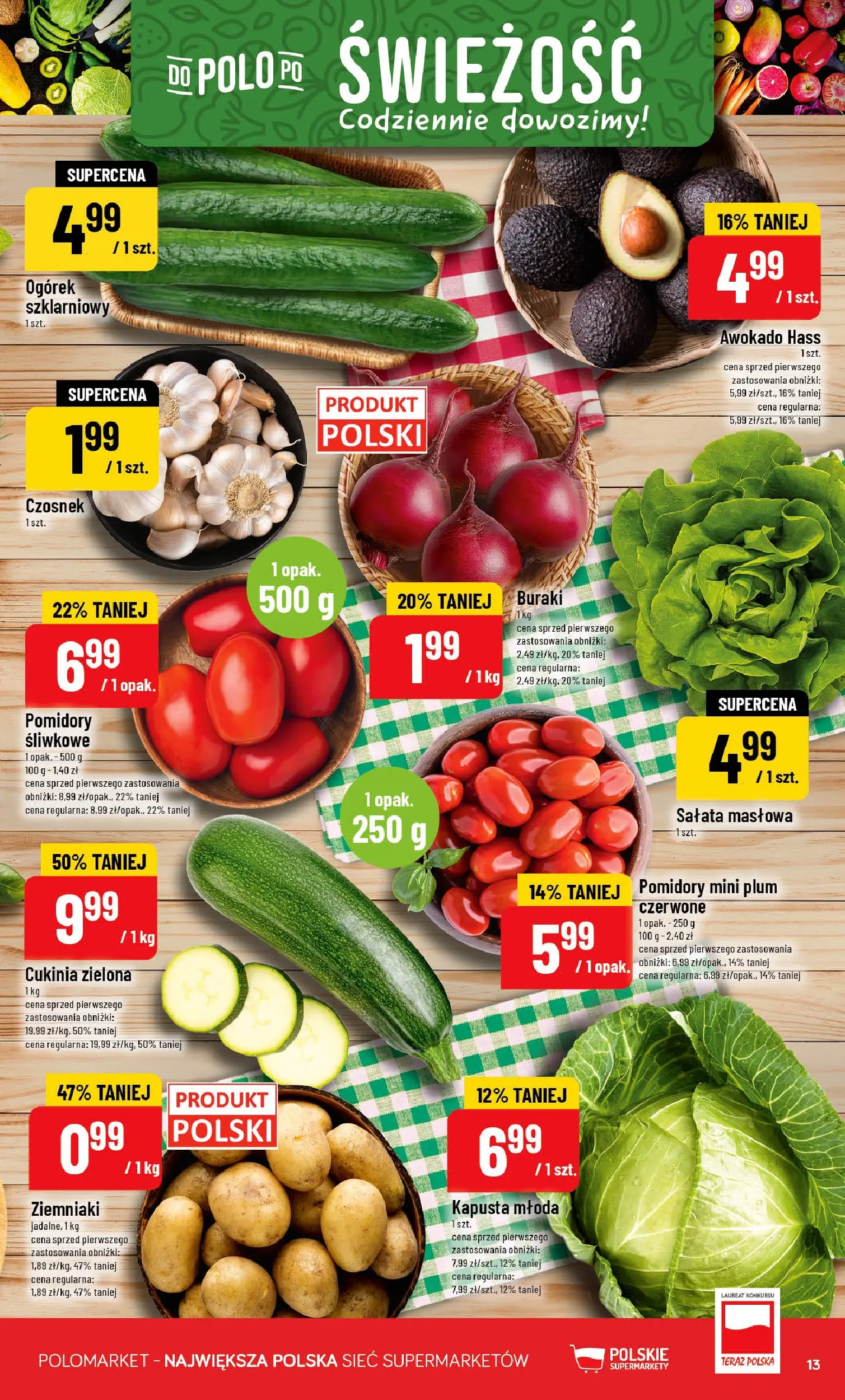 Nowa POLOmarket gazetka od jutra 25.02.2026 (PDF) | Strona: 13 | Produkty: Czosnek, Buraki, Ogórek szklarniowy, Awokado
