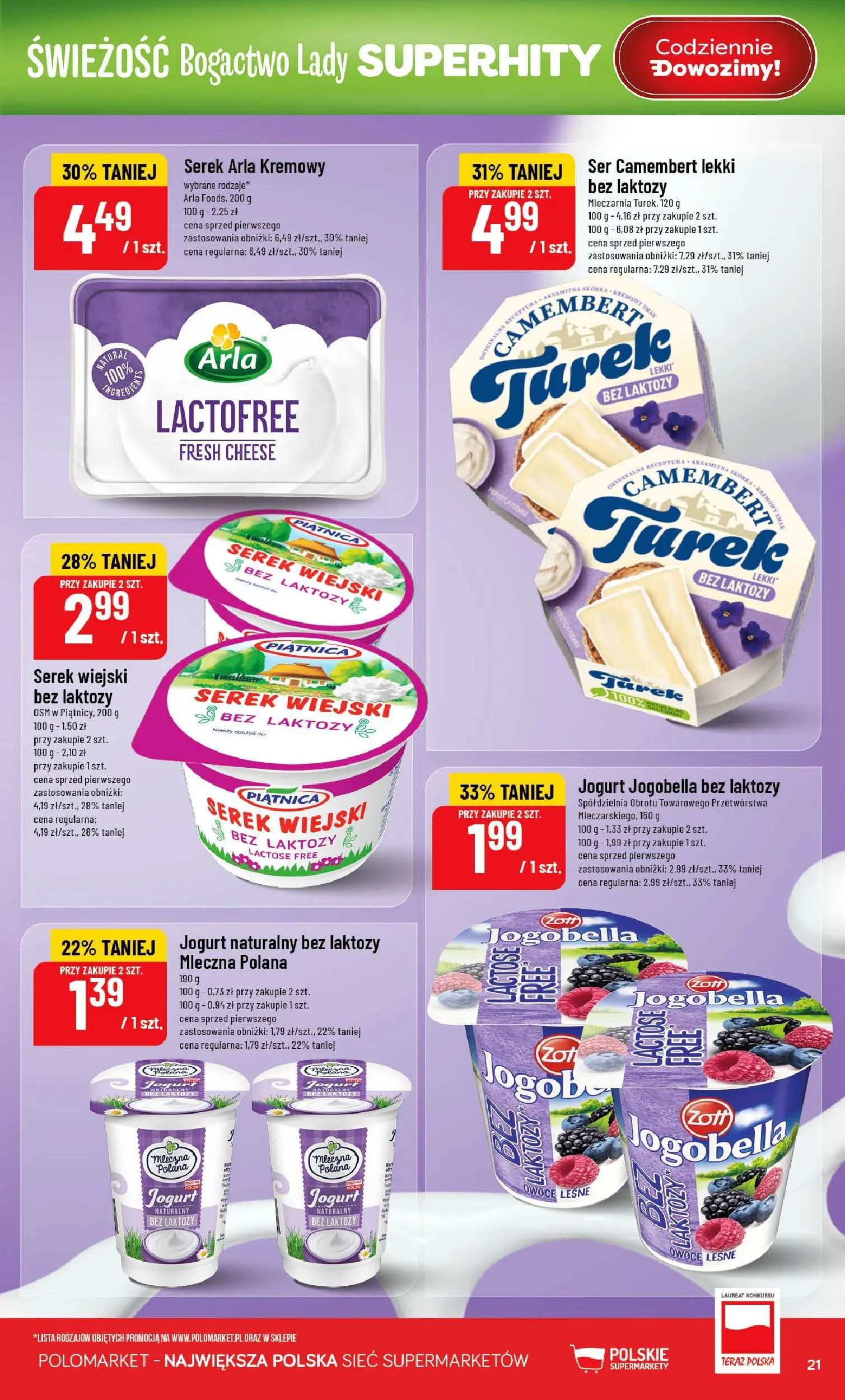 Nowa POLOmarket gazetka od jutra 25.02.2026 (PDF) | Strona: 21 | Produkty: Bez laktozy, Jogurt bez laktozy, Ser, Owoce