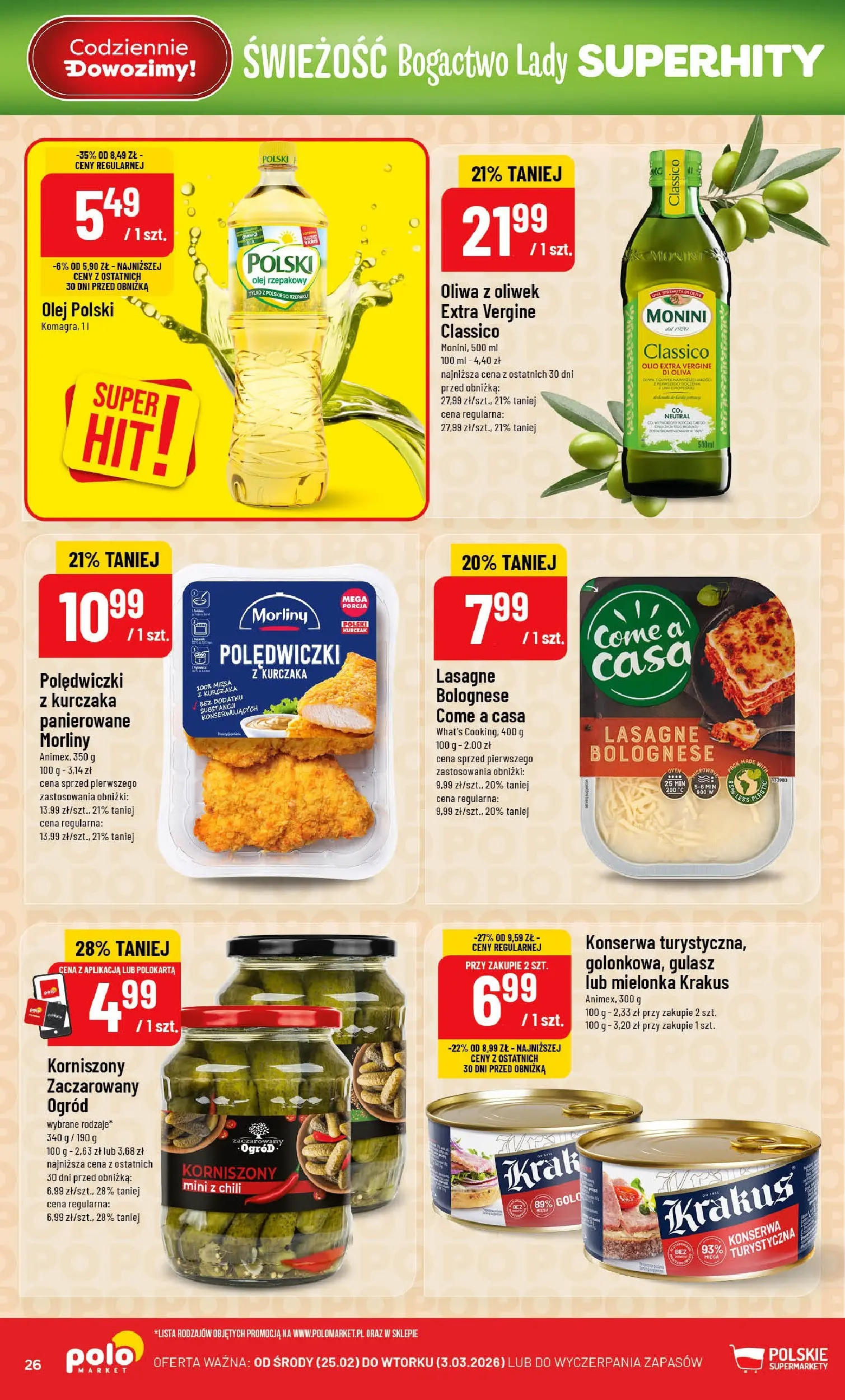 Nowa POLOmarket gazetka od jutra 25.02.2026 (PDF) | Strona: 26 | Produkty: Chili, Olej rzepakowy, Oliwa z oliwek, Lasagne