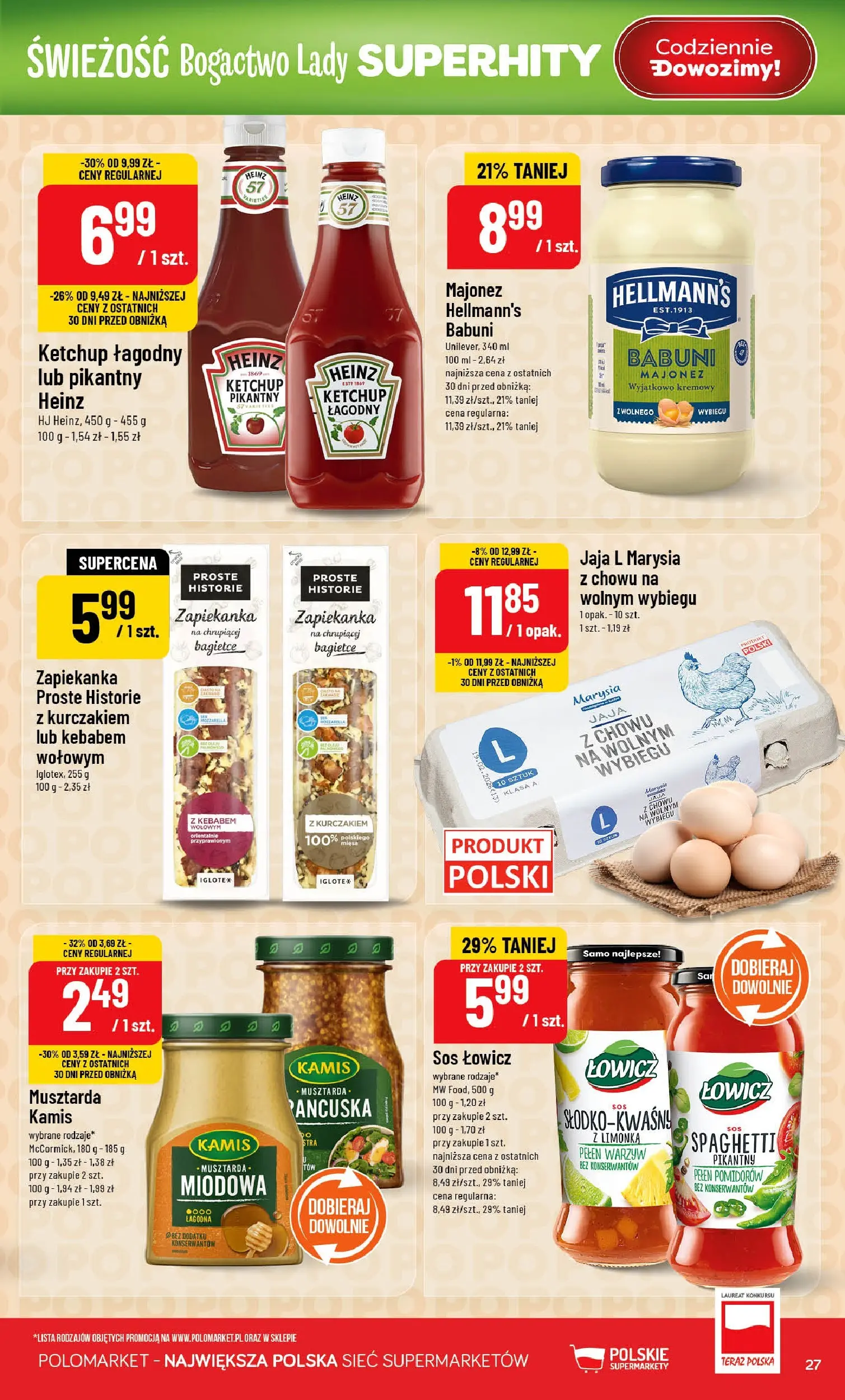 Nowa POLOmarket gazetka od jutra 25.02.2026 (PDF) | Strona: 27 | Produkty: Musztarda miodowa, Ketchup, Jaja, Sos