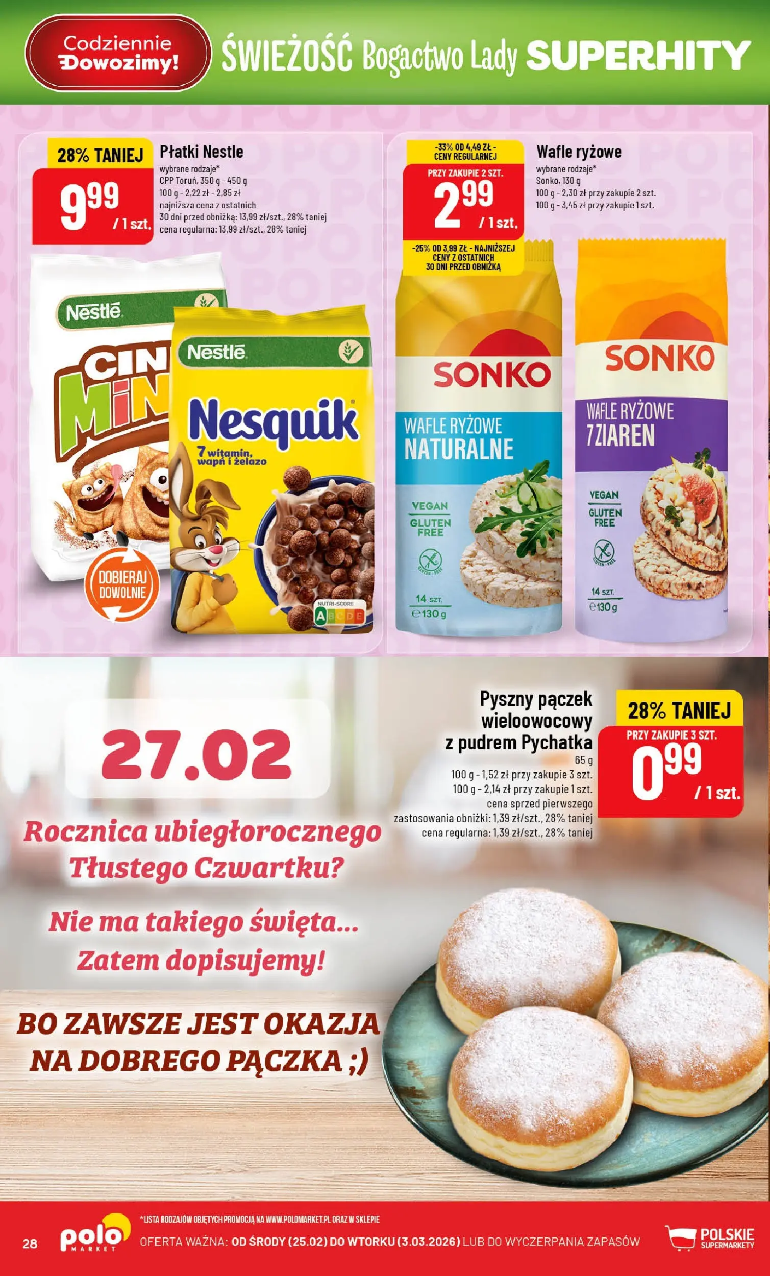 Nowa POLOmarket gazetka od jutra 25.02.2026 (PDF) | Strona: 28 | Produkty: Wafle, Żelazo, Wafle ryżowe, Płatki