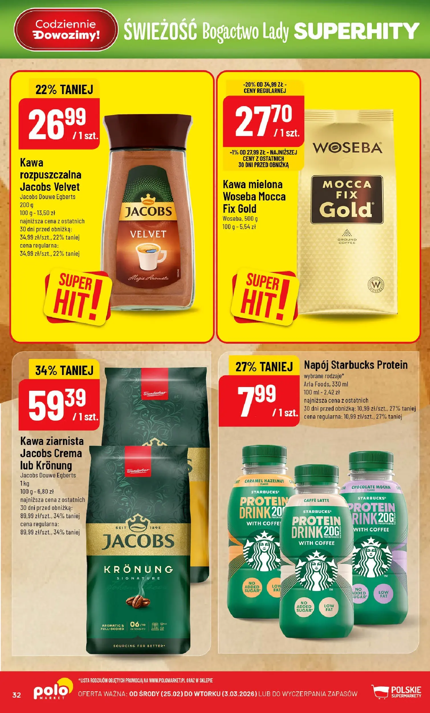 Nowa POLOmarket gazetka od jutra 25.02.2026 (PDF) | Strona: 32 | Produkty: Kawa ziarnista, Kawa