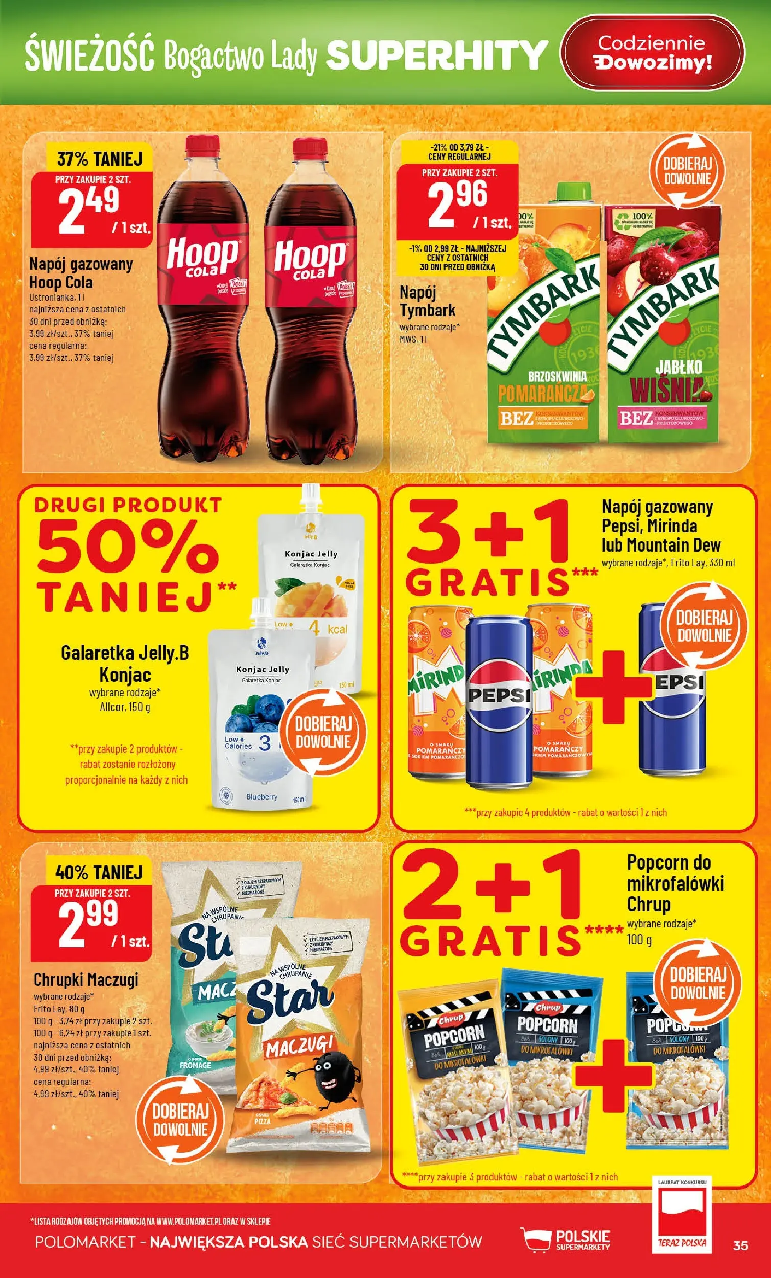 Nowa POLOmarket gazetka od jutra 25.02.2026 (PDF) | Strona: 35 | Produkty: Galaretka, Chrupki, Pepsi, Pizza