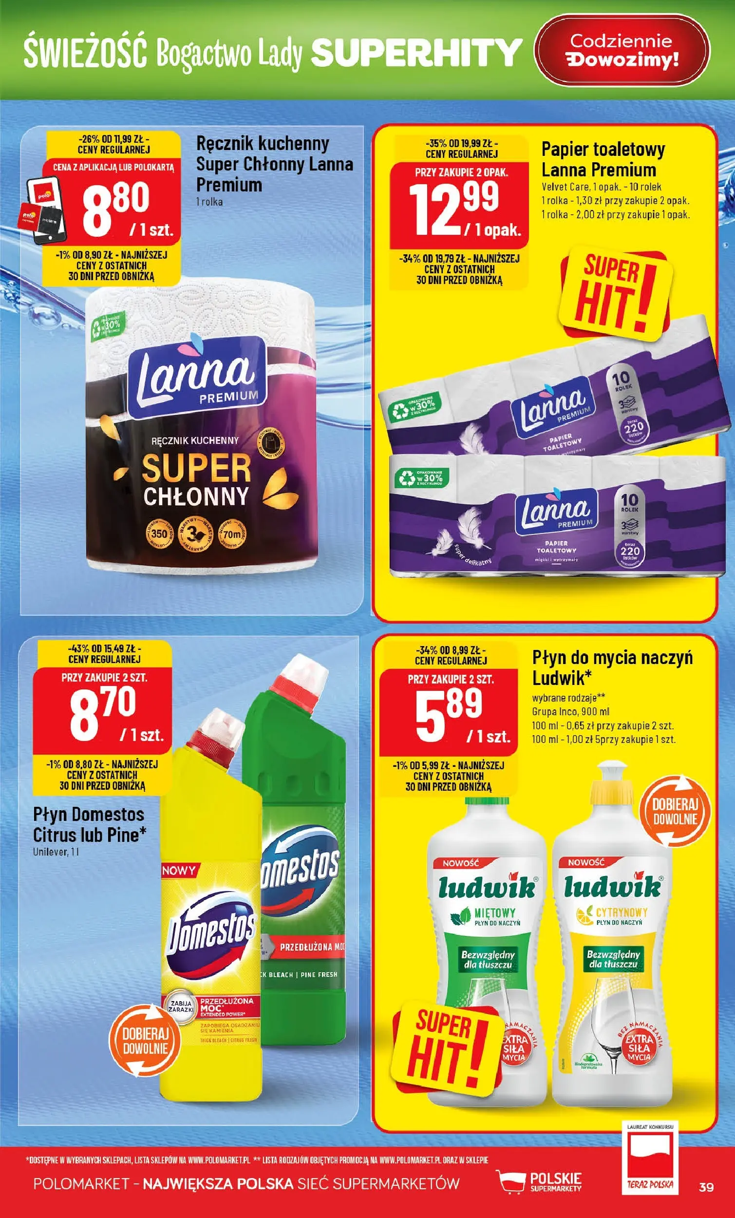 Nowa POLOmarket gazetka od jutra 25.02.2026 (PDF) | Strona: 39 | Produkty: Papier toaletowy, Domestos, Płyn do mycia naczyń