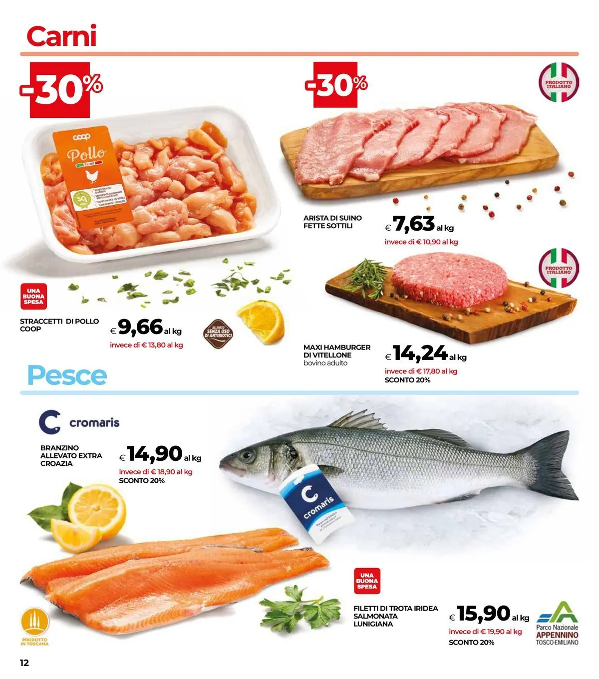 Volantino COOP Anteprima dal ﻿26/02/2026 > NUOVO Promozioni | Pagina: 12 | Prodotti: Trota, Branzino, Suino, Hamburger