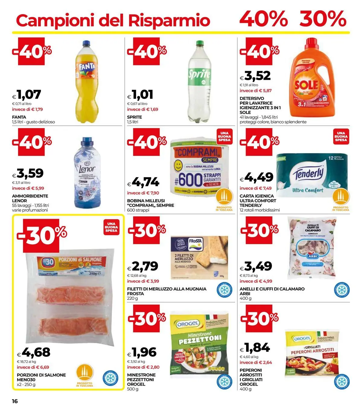 Volantino COOP Anteprima dal ﻿26/02/2026 > NUOVO Promozioni | Pagina: 16 | Prodotti: Minestrone, Ammorbidente, Salmone, Peperoni