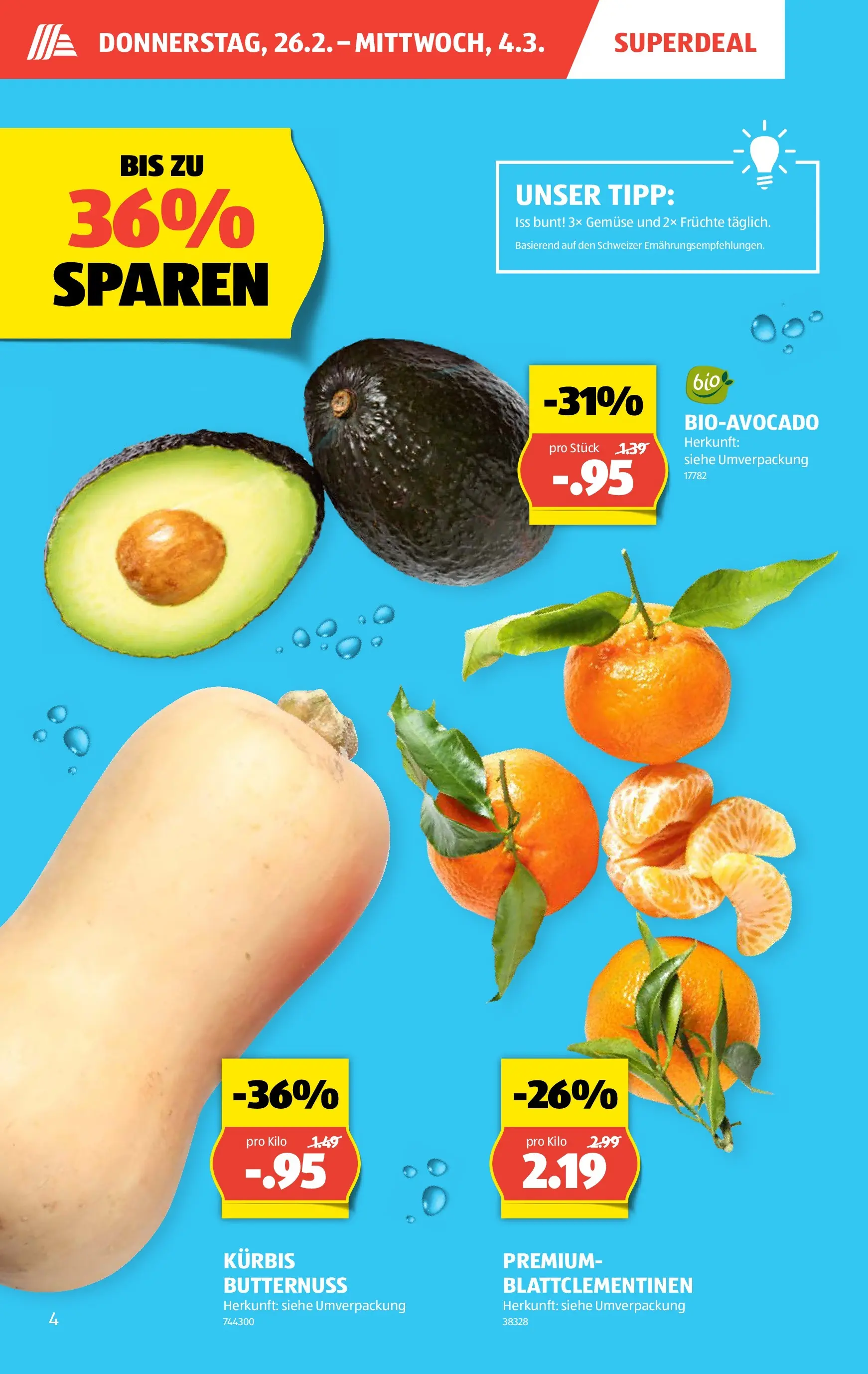 Aldi Aktionen (26.02.2026 - 04.03.2026) - Prospekt | Seite: 4 | Produkte: Gemüse, Kürbis, Früchte