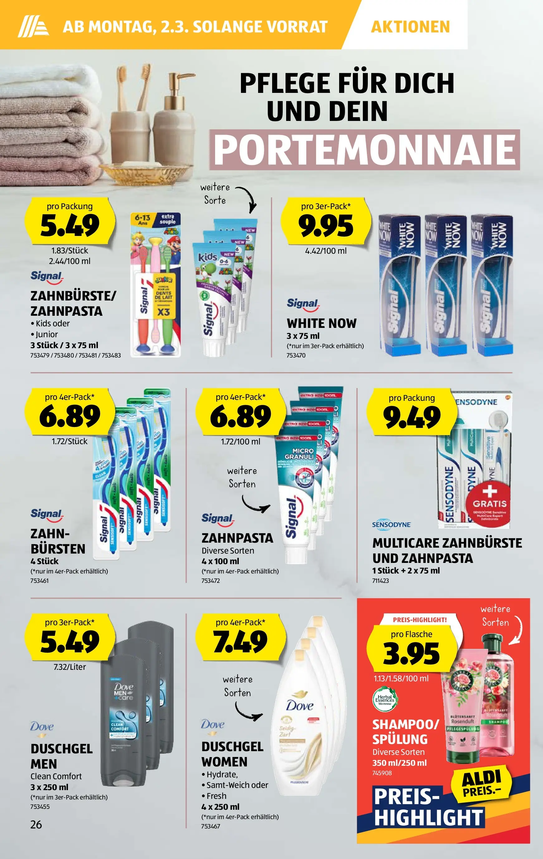 Aldi Aktionen (26.02.2026 - 04.03.2026) - Prospekt | Seite: 26 | Produkte: Duschgel, Zahnpasta, Zahnbürste, Spülung