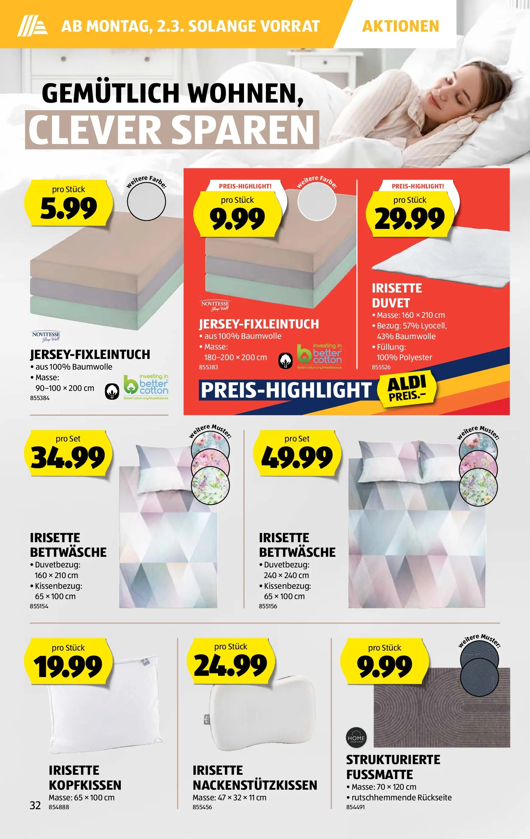 Aldi Aktionen (26.02.2026 - 04.03.2026) - Prospekt | Seite: 32 | Produkte: Kopfkissen, Bettwäsche, Fußmatte