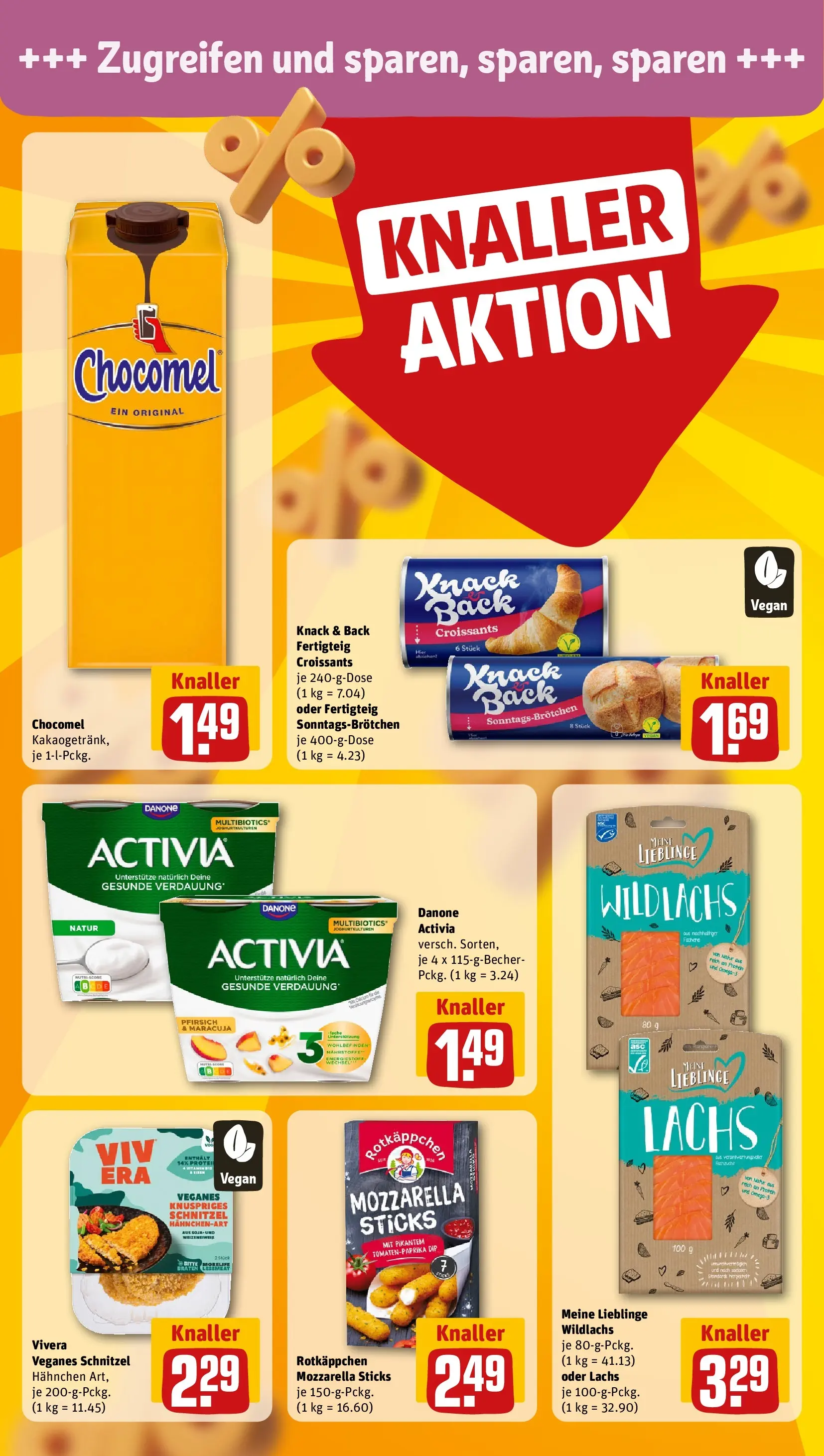 REWE Prospekt ab 01.03.2026 zum Blättern » Angebote | Seite: 12 | Produkte: Danone activia, Schnitzel, Lachs, Pfirsich