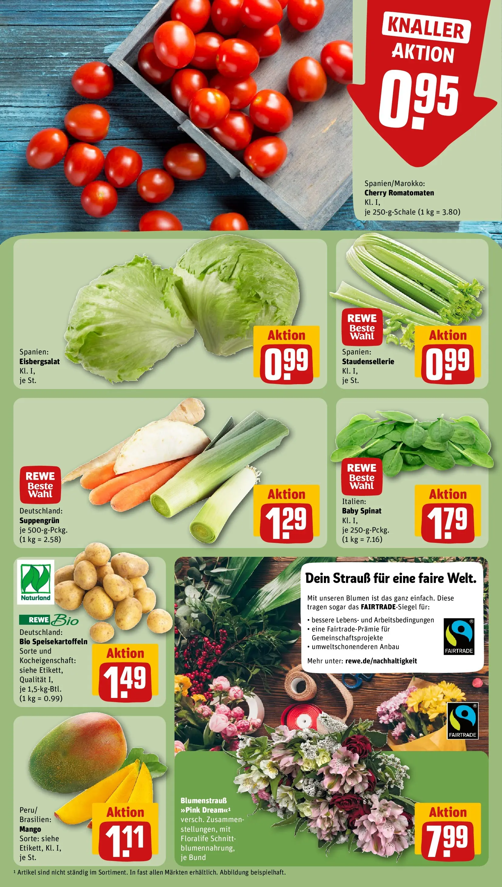 REWE Prospekt ab 01.03.2026 zum Blättern » Angebote | Seite: 7 | Produkte: Blumen, Eisbergsalat, Mango