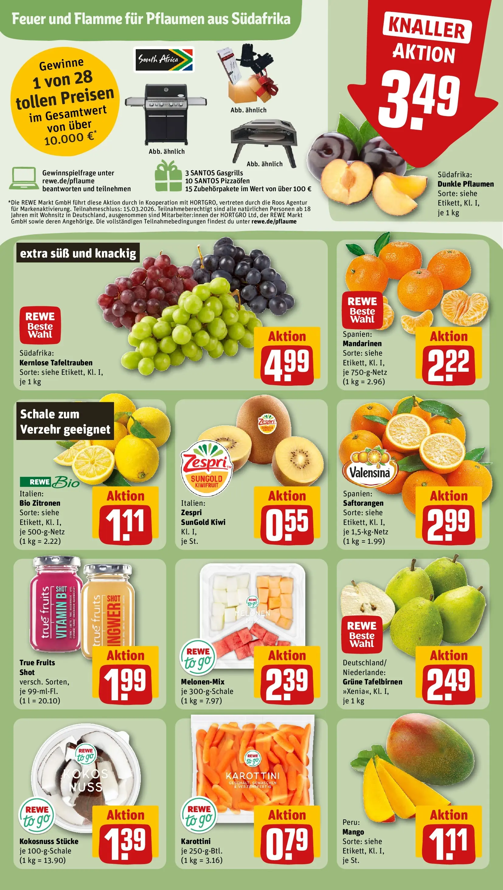 REWE Prospekt ab 01.03.2026 zum Blättern » Angebote | Seite: 6 | Produkte: Pflaumen, Mango, Kiwi, Zitronen