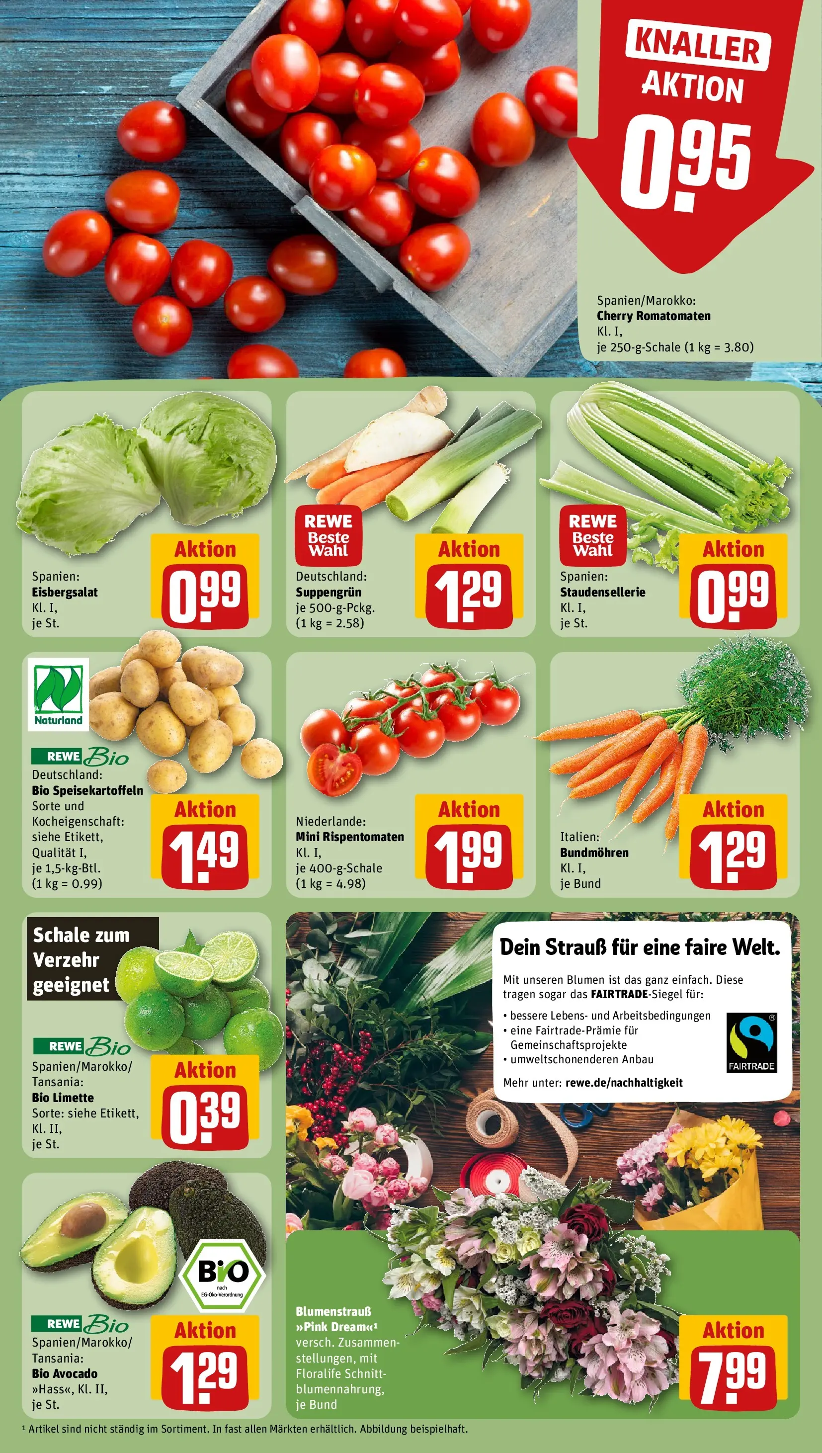REWE Prospekt ab 01.03.2026 zum Blättern » Angebote | Seite: 7 | Produkte: Blumen, Eisbergsalat, Avocado, Limette