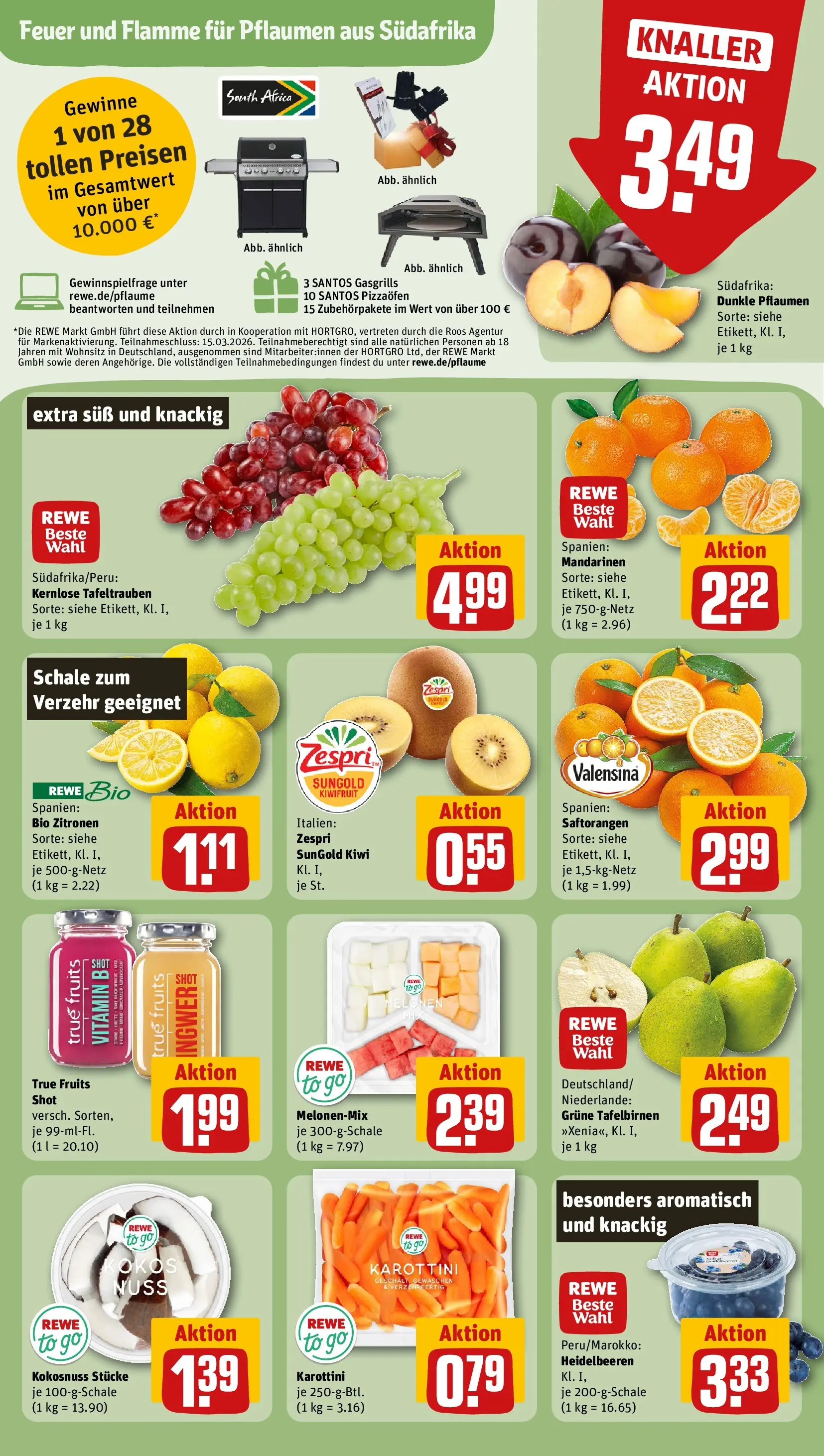REWE Prospekt ab 01.03.2026 zum Blättern » Angebote | Seite: 6 | Produkte: Pflaumen, Heidelbeeren, Valensina, Kiwi