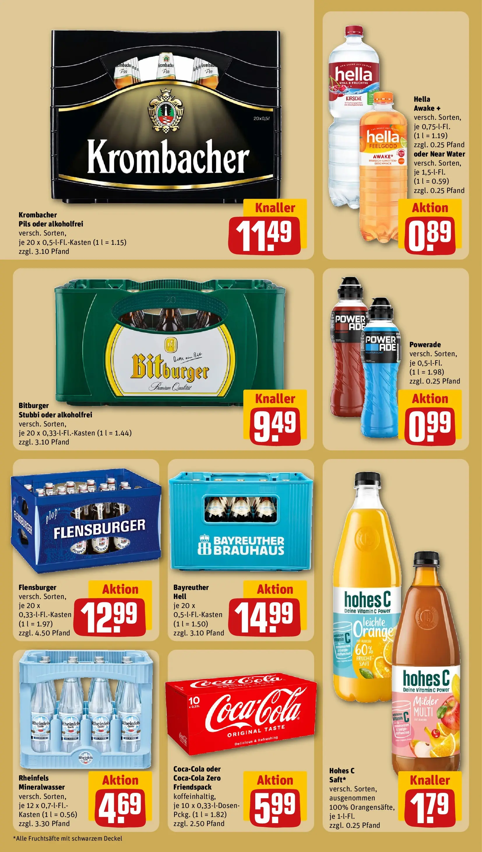REWE Prospekt ab 01.03.2026 zum Blättern » Angebote | Seite: 22 | Produkte: Bayreuther hell, Mineralwasser, Powerade, Hohes c